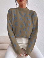 Spring And Autumn Temperament Leopard Print Jacquard Top Camel