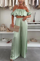 Women's Satin Tube Top Wide Leg Pants Suit Light green