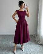 SS Waist Skirt Dress Wine red
