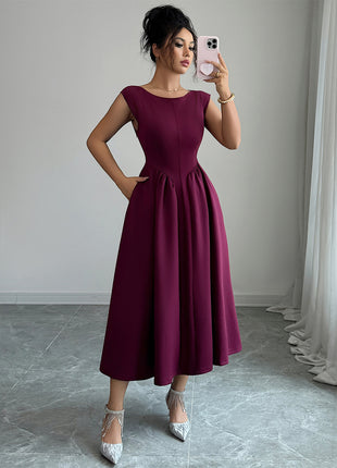 SS Waist Skirt Dress Wine red