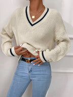 Winter Women's Striped Pullover Sweater Apricot