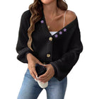 Embroidered Stickers Cardigan Black