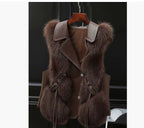 Women’s Patchwork Winter Fox Fur Jacket Women Coffee