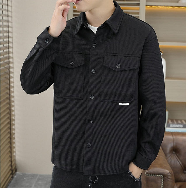 Men's Twill Knitted Lapel Shirt Black