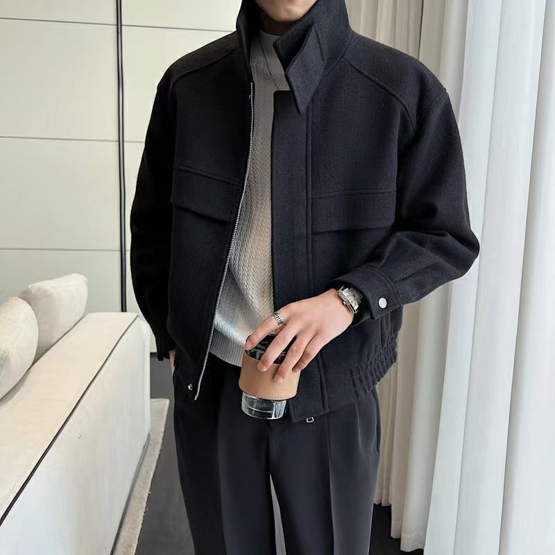 Stylish Short Sense Woolen Jacket Black