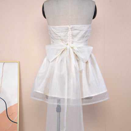 Tube Top Lace Dress With Back Bow-knot White