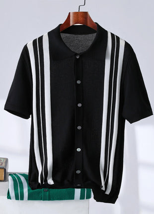 SS Men's Stripes Polo T-Shirt Black