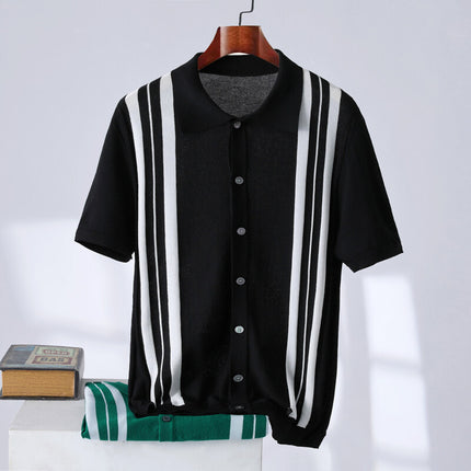 Casual Trend Men's Stripes Polo Shirt Black