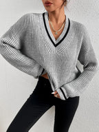 Winter Women's Striped Pullover Sweater Grey