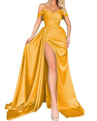 Banquet High Slit Sexy Host Off-shoulder Party Evening Dress Yellow
