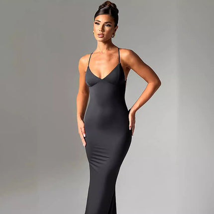 Women's Backless Cross Shoulder Strap Pleated Dress
