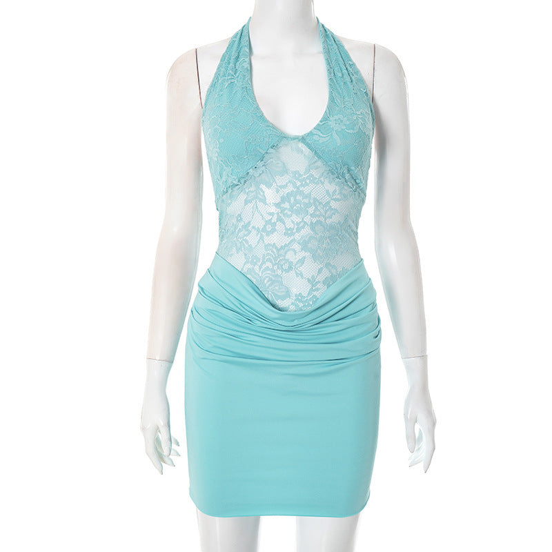 Short Skirt Lace Dress Blue