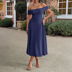 Elegant Tube Top Off-shoulder Dress dark blue