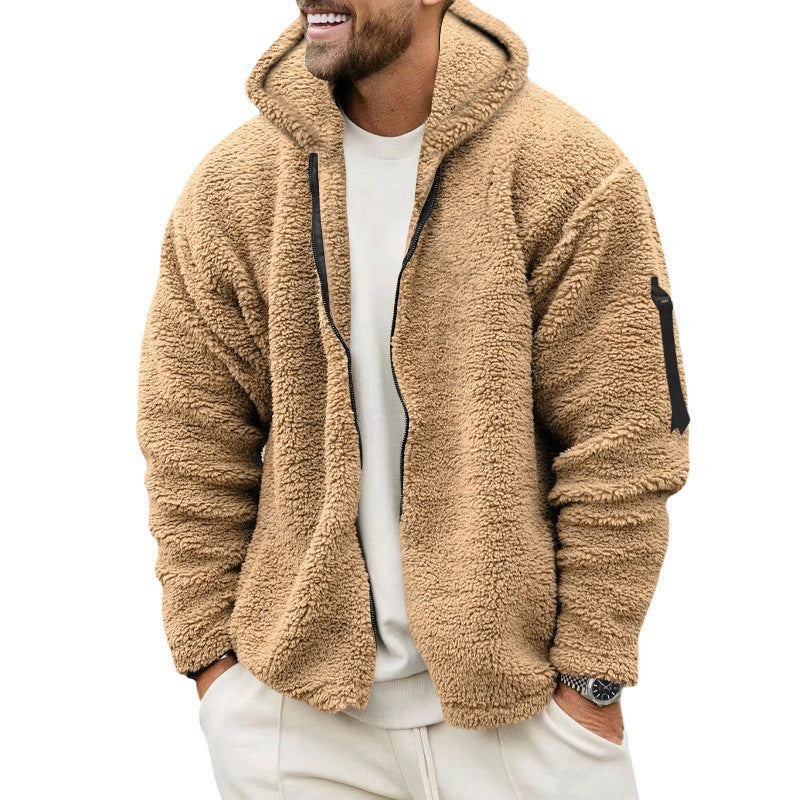 Plush Hooded Men's Autumn And Winter Fleece Double-sided Wear Warm Coat