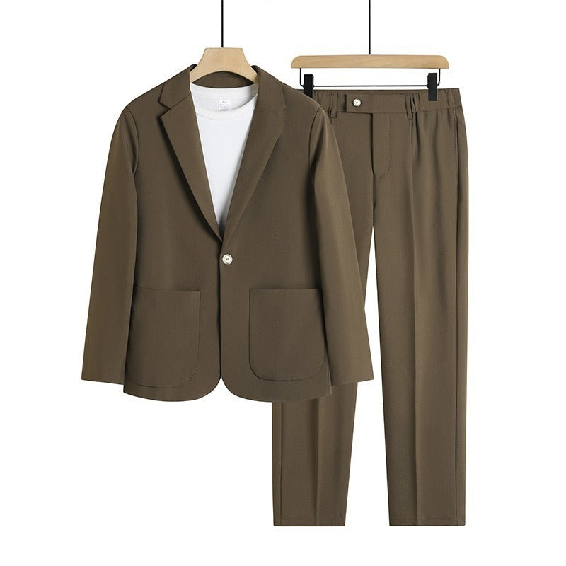 Men Loose Drooping Style Suit Set Gray And Brown