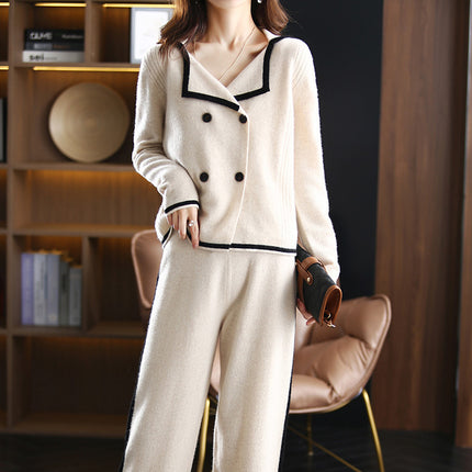 Cardigan Coat Wide Leg Pants Small Fragrance Two-piece Suit