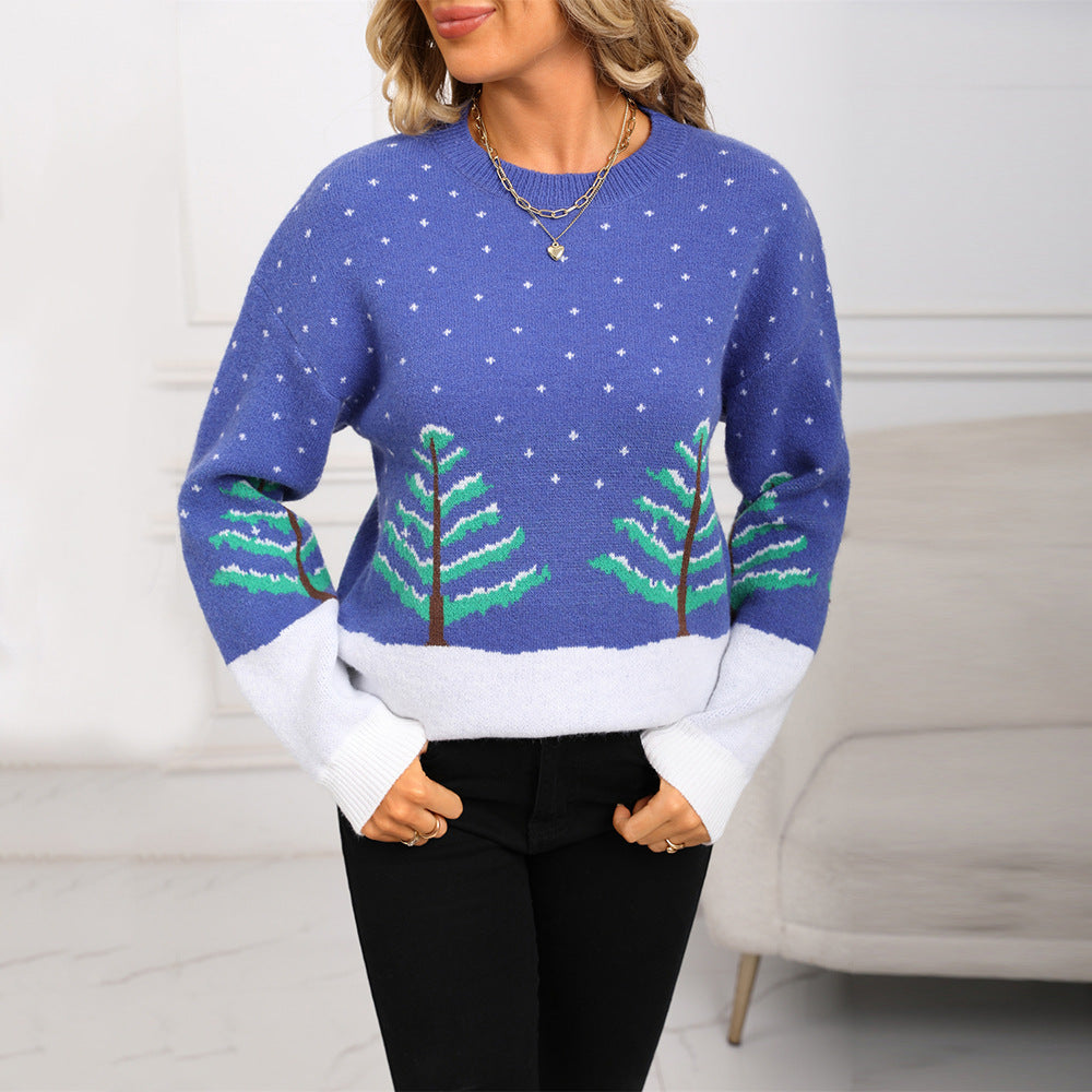 Blue Jacquard Christmas Knitted Sweater