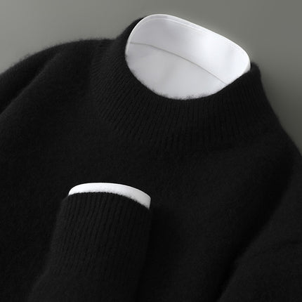 Men's Half-high Collar Thickened Pullover Black Half Turtleneck