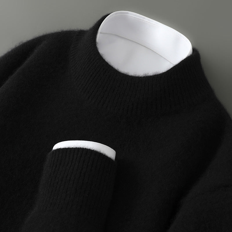 Men's Half-high Collar Thickened Pullover Black Half Turtleneck