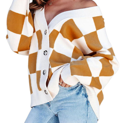 Women's Checkered Knitted Cardigan