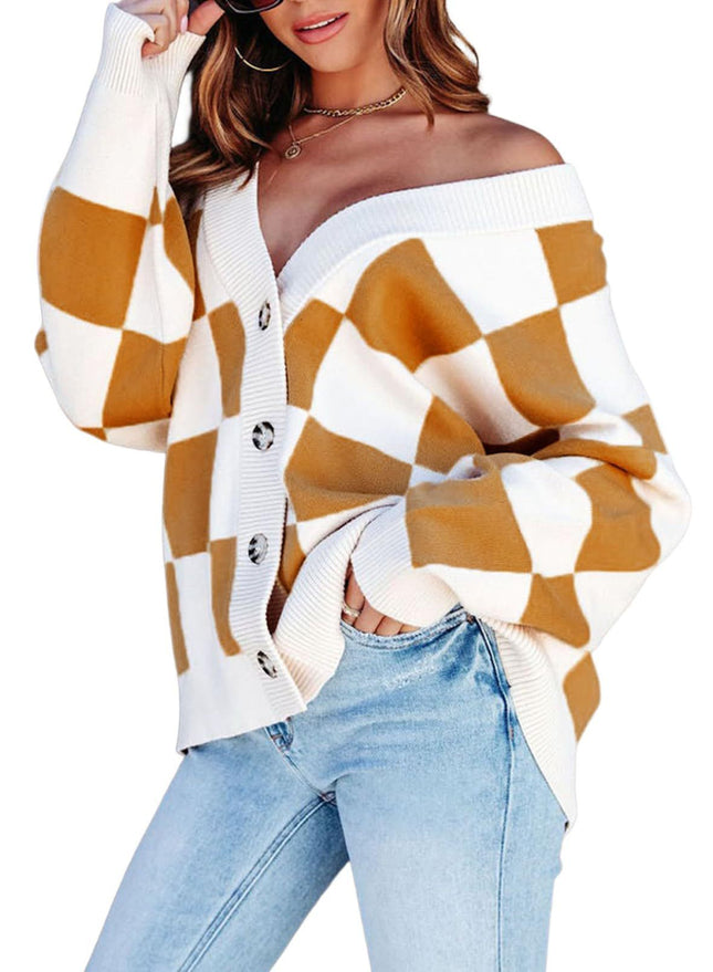 Women's Checkered Knitted Cardigan
