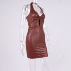 Hollow Out Backpack Hip Halter PU Leather Dress