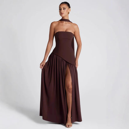 Sexy Backless Tube Top Split Dress