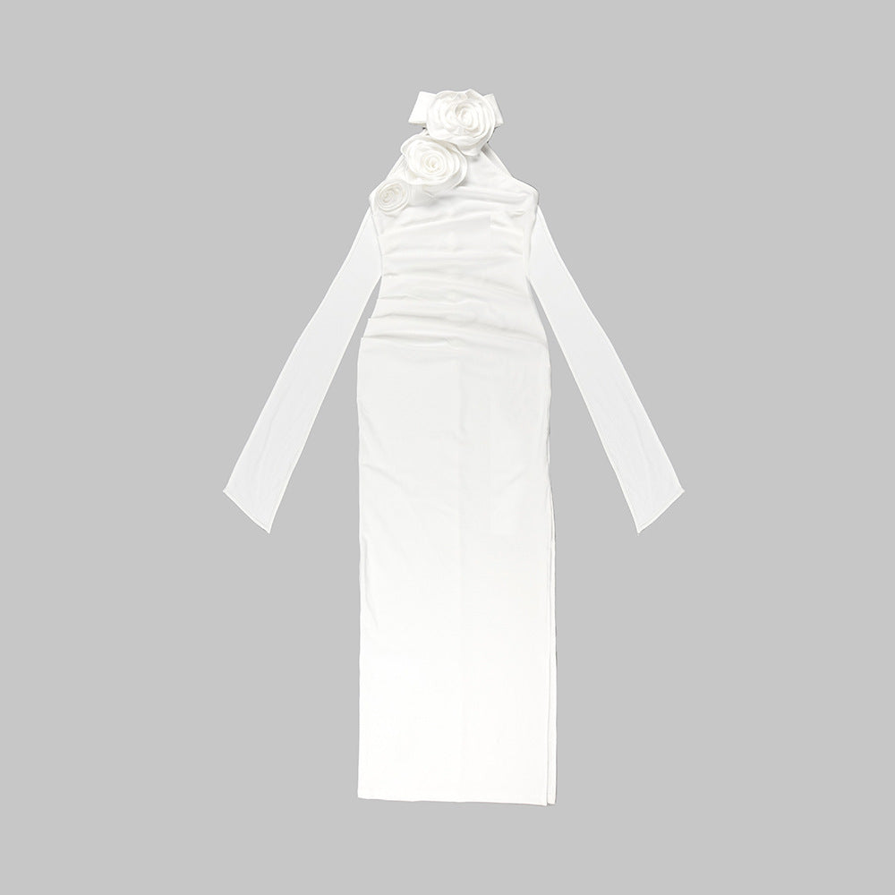 Wooden Ear Shoulder White One-piece Dress