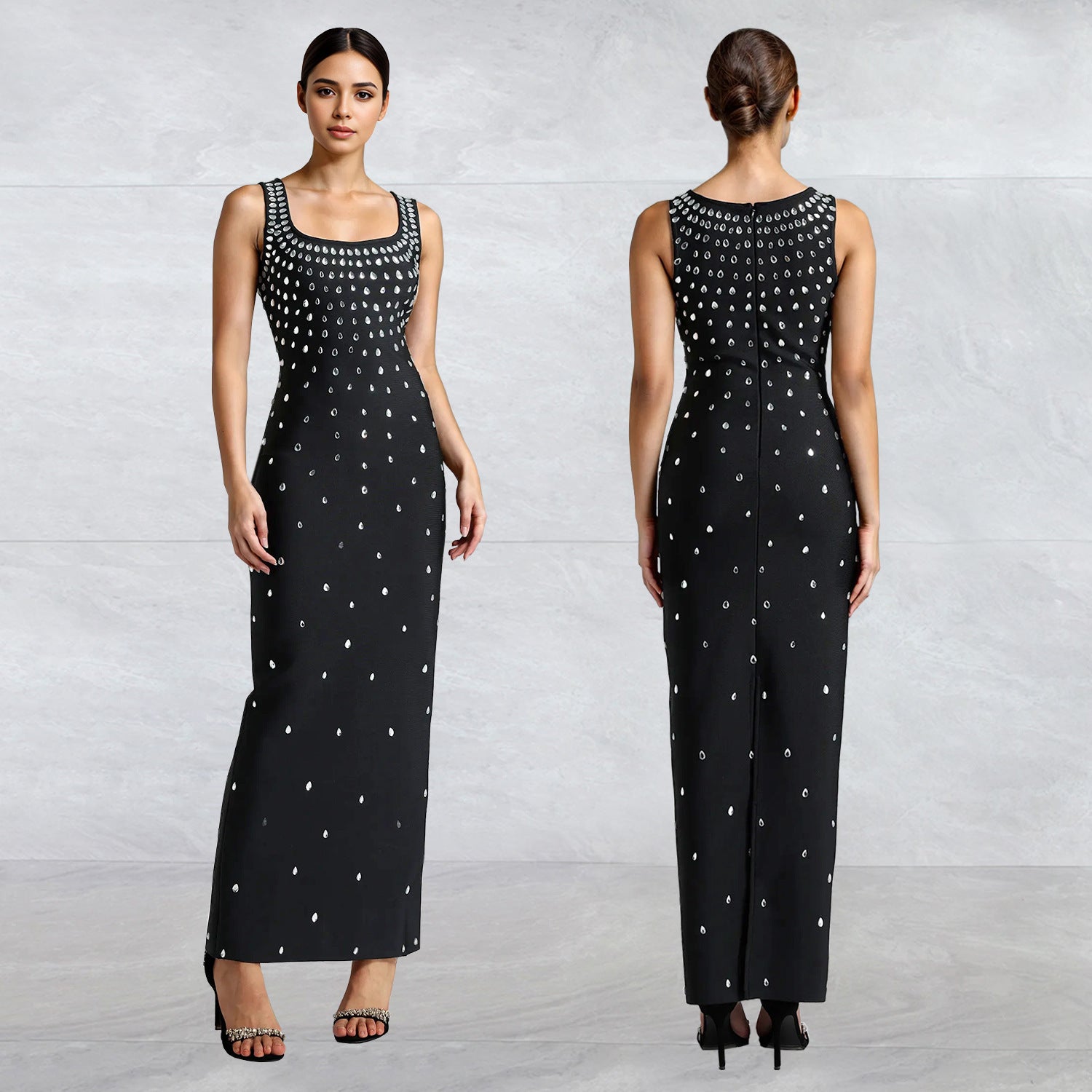 Rhinestones Sleeveless Sheath Tight Dress