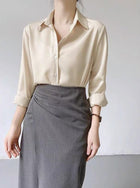 Women's Green Satin Shirt Champagne Apricot