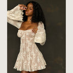 Lace Square Collar Bell-bottom Dress