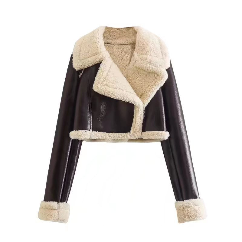Women's Short Lapel Long Sleeve Personality Jacket Black