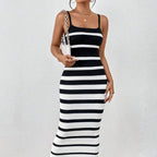 Women's Hot Girl Striped Spaghetti Straps Hip Dress Black