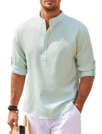 Men's Casual Shirt Long Sleeve Stand Collar Shirt Light green