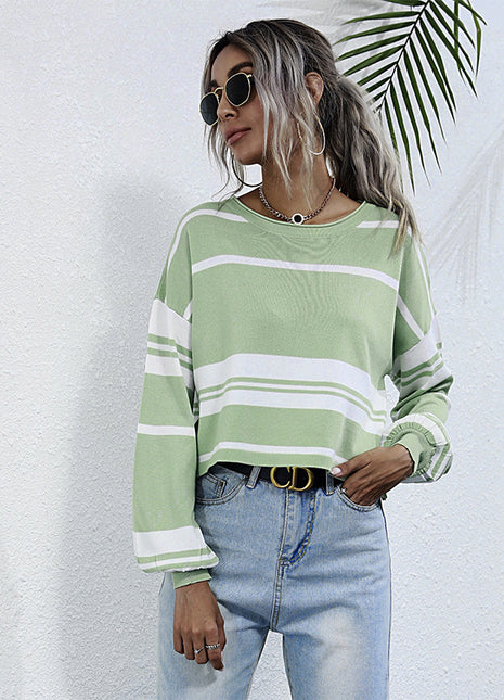 Women's Striped Bottomed Knit Sweater Light Green