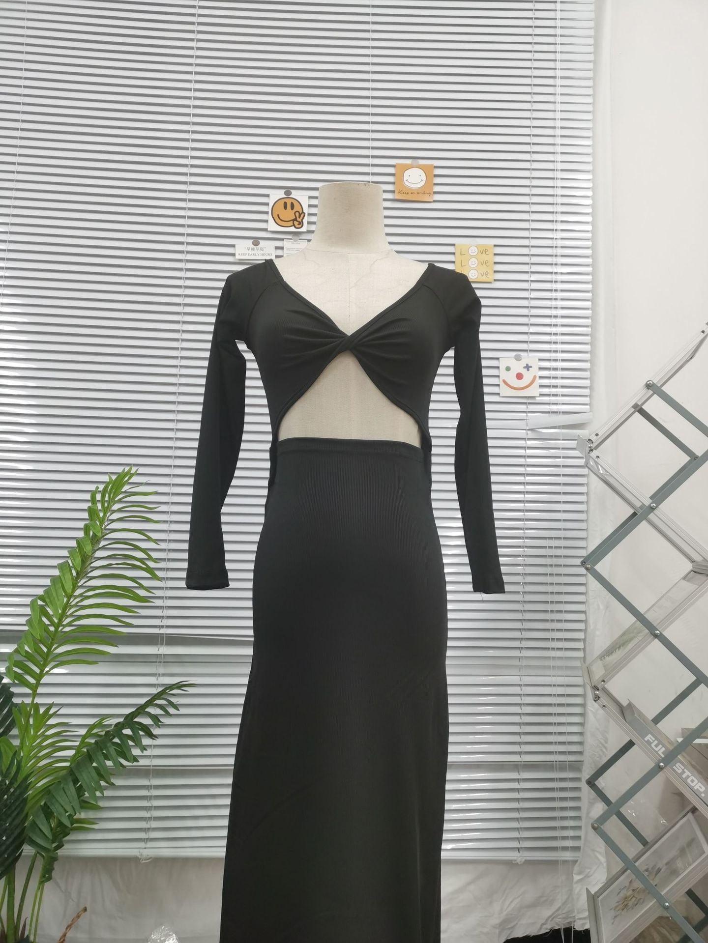 Elegant Slim Fit Hollow Backless Two-way Wear Dress Black