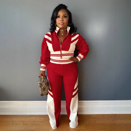 Women's Turtleneck Zipper Two-piece Red
