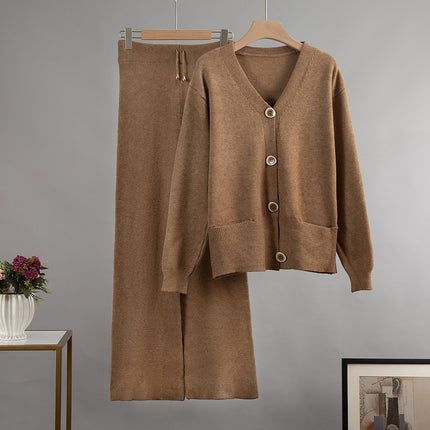 Cardigan Sweater Suit Coffee One size