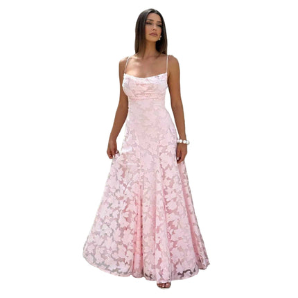 Slim-fit Sling Backless Lace Up Pink