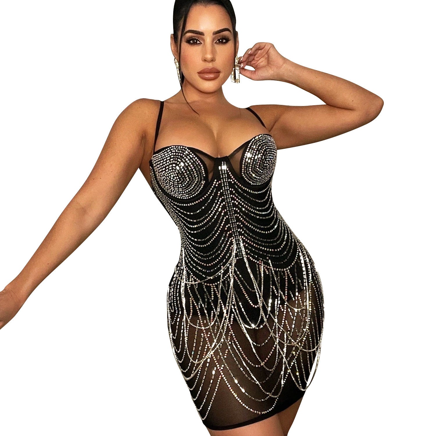 Women's Tassel Suspender Party Dress Black