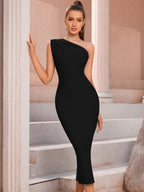 Elegant One Shoulder Sexy Dress Black