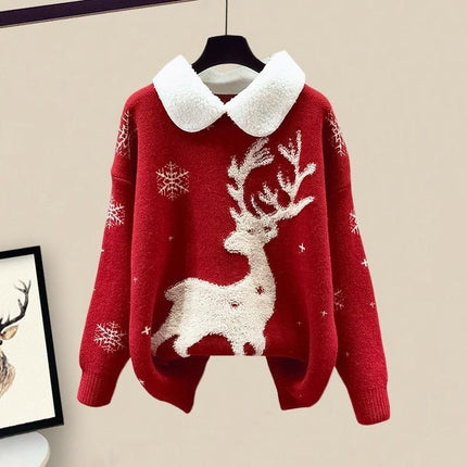 All-matching Knitted Sweater Skirt Two-piece Set red sweater