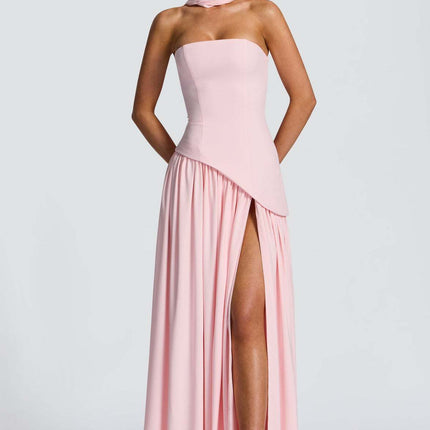Sexy Backless Tube Top Split Dress Pink