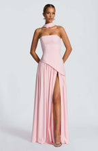 Sexy Backless Tube Top Split Dress Pink