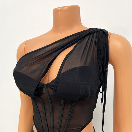 Women's Mesh See-through Top Two-piece Suit