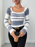 Striped Sweater For Women Blue