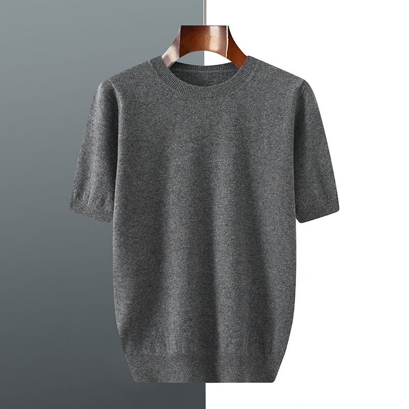 Men's Knitted Sweater With Short Sleeve Grey