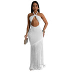 Tassel Stitching Tube Top One-piece Dress White