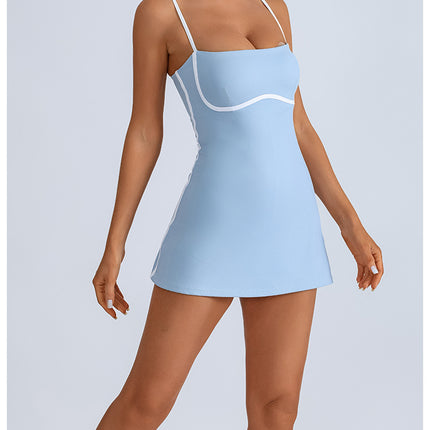 Chest Cushion Anti Glare Leggings Sports Skirt sky blue
