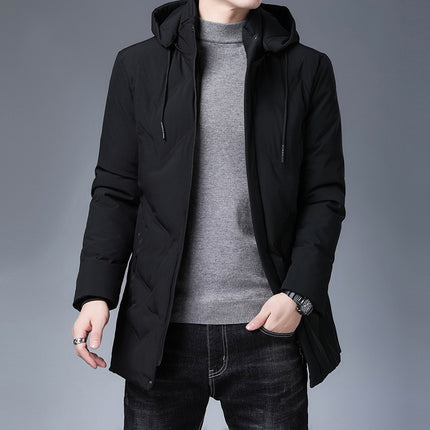 Men's Casual Thickening Mid-length Hooded Detachable Warm Jacket
